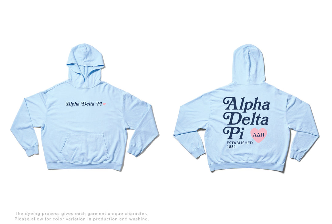 Arctic Blue Alpha Delta Pi Heart Light Weight Hoodie