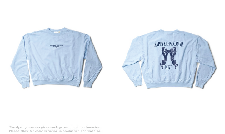 Arctic Blue Bow Light Weight Sorority Crewneck