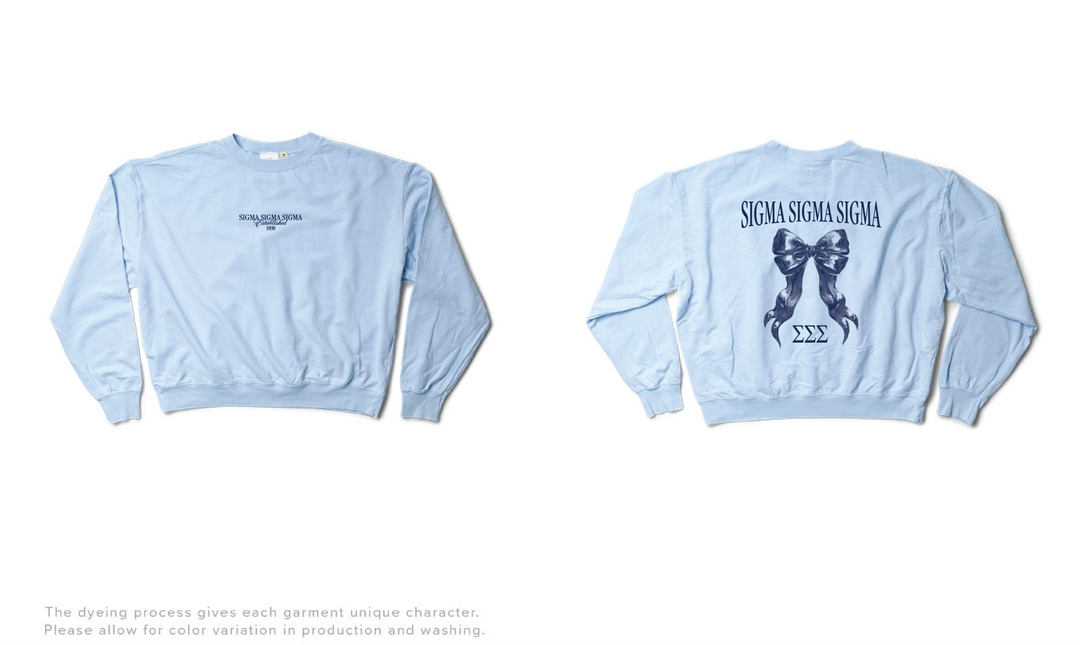 Arctic Blue Bow Light Weight Sorority Crewneck