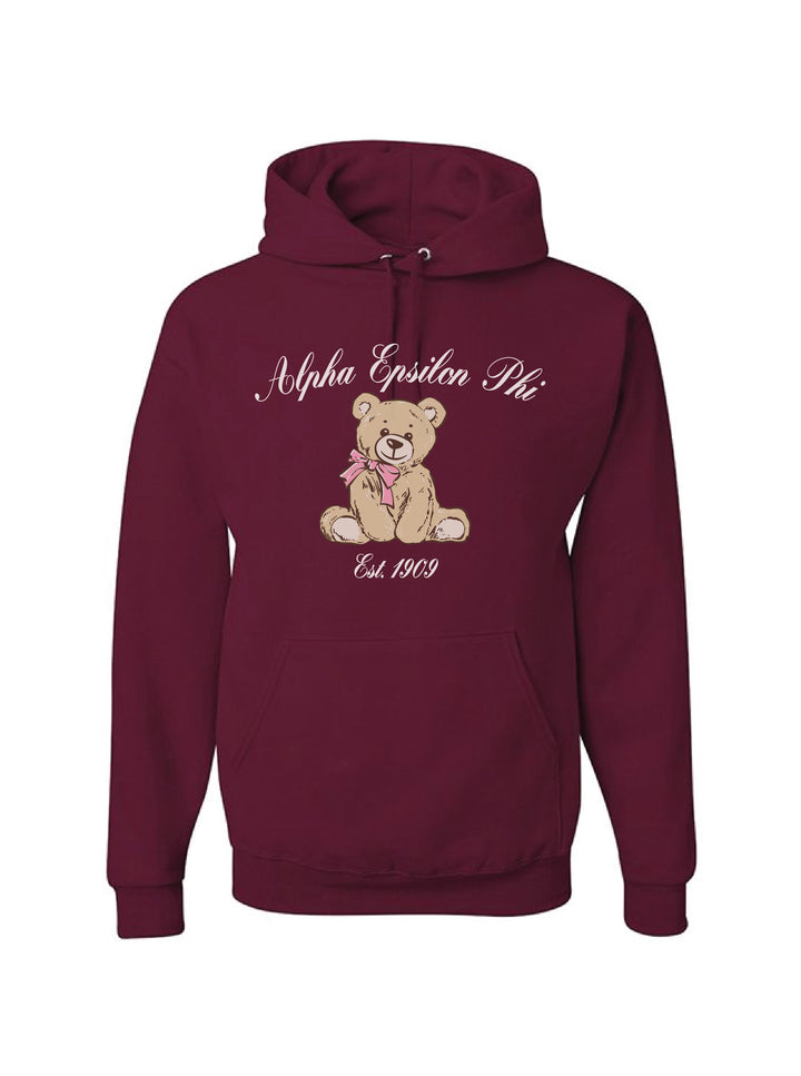 Cursive Bear Maroon Sorority Hoodie