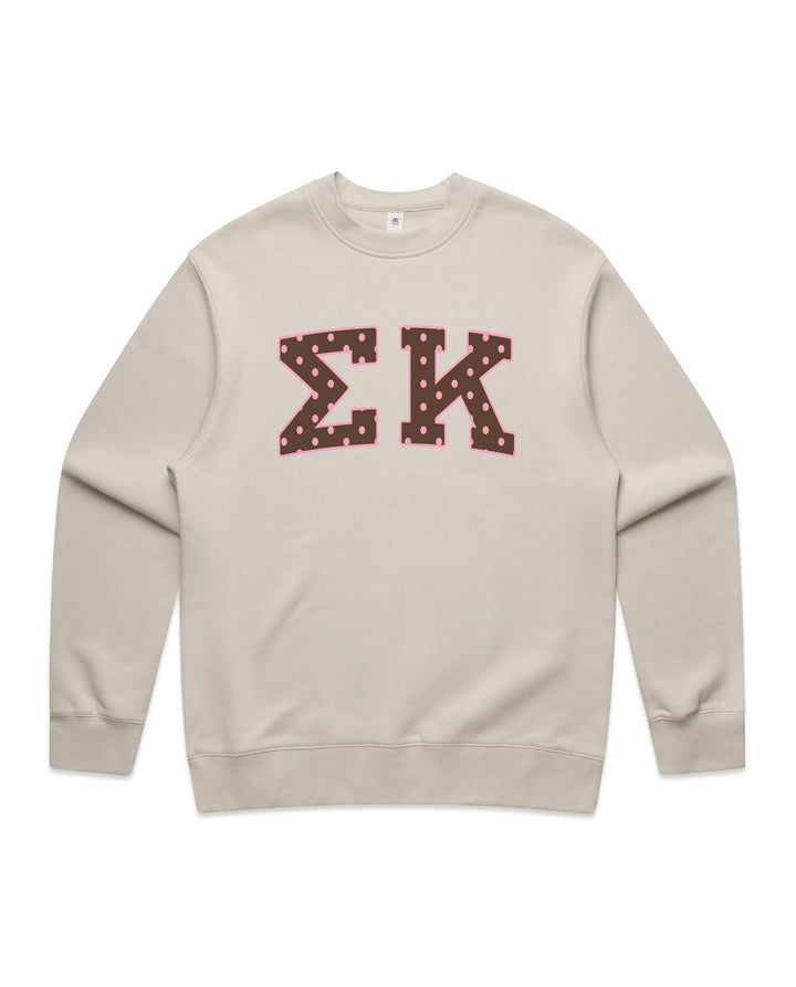 Brown & Pink Polka Dot Heavy Weight Sorority Crewneck