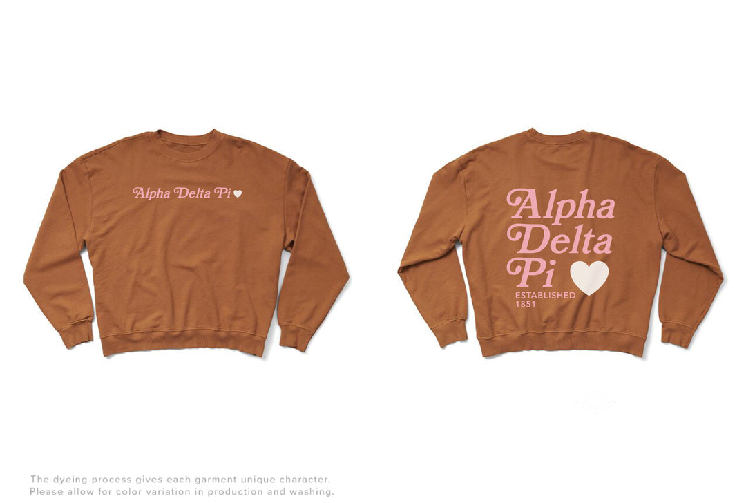 Alpha Delta Pi Caffeine Heart Light Weight Crewneck
