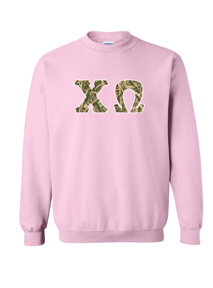 Camo Letters Light Pink Sorority Crewneck - 2XL - 3XL