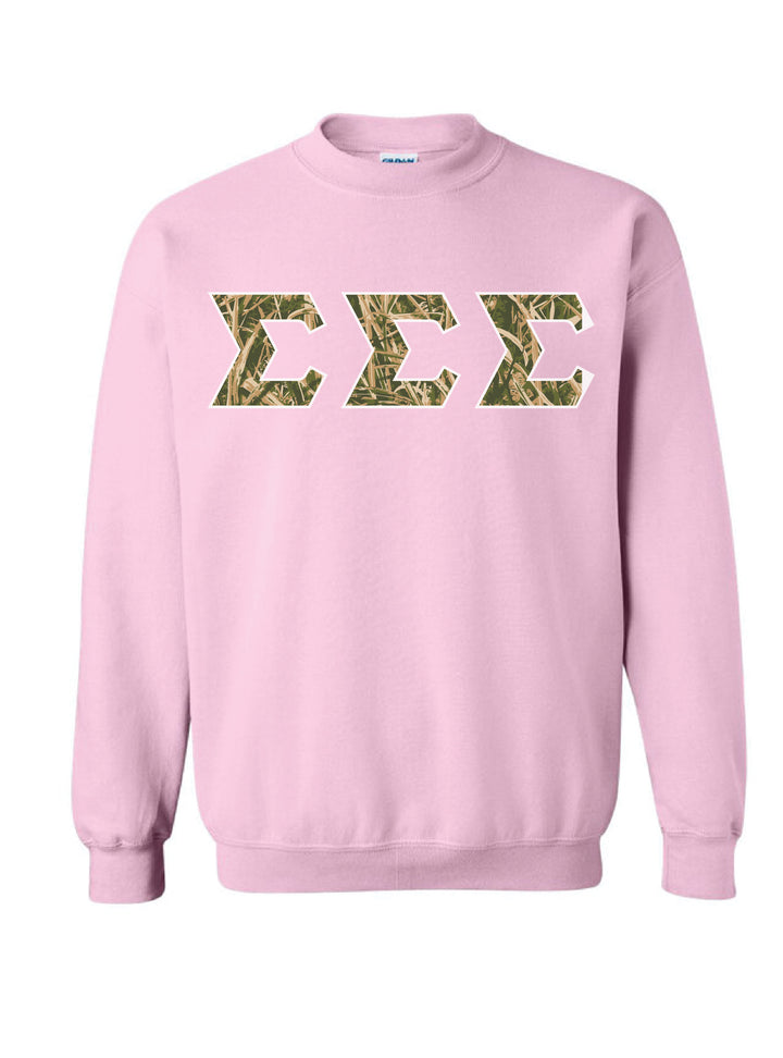 Camo Letters Light Pink Sorority Crewneck - 2XL - 3XL
