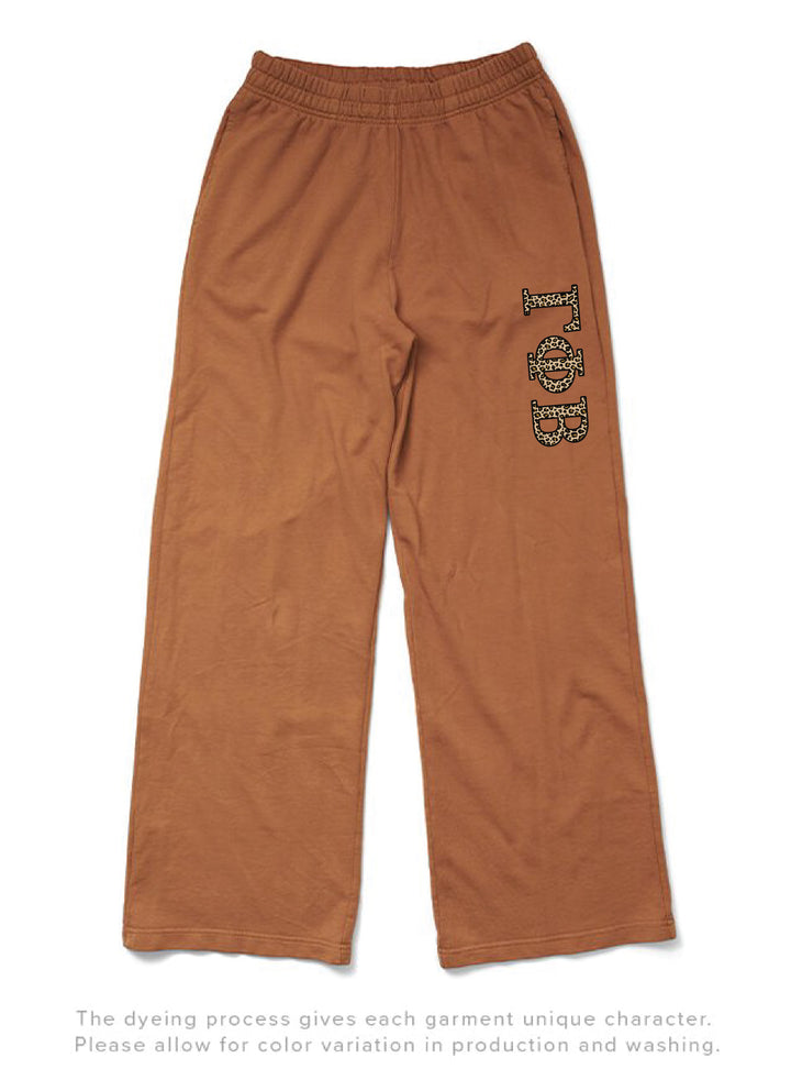 Caffeine Cheetah Greek Letters Light Weight Wide Leg Pants