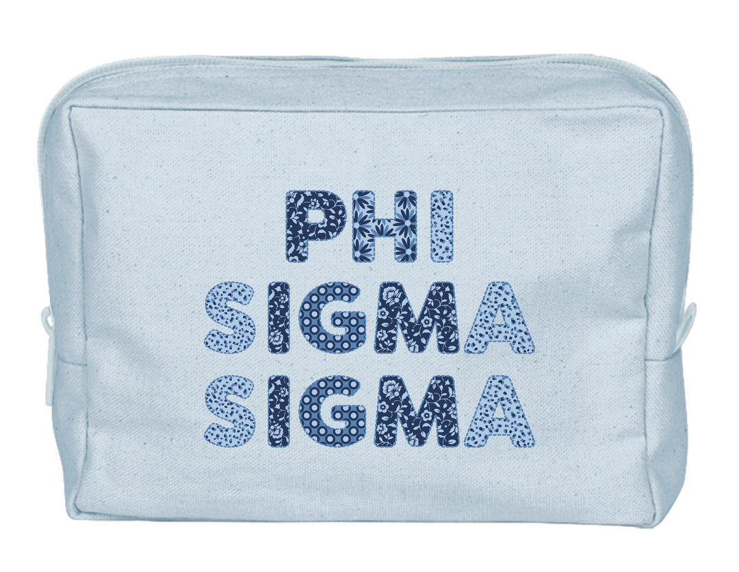 Phi Sigma Sigma Coquette Powder Blue Make-Up Pouch