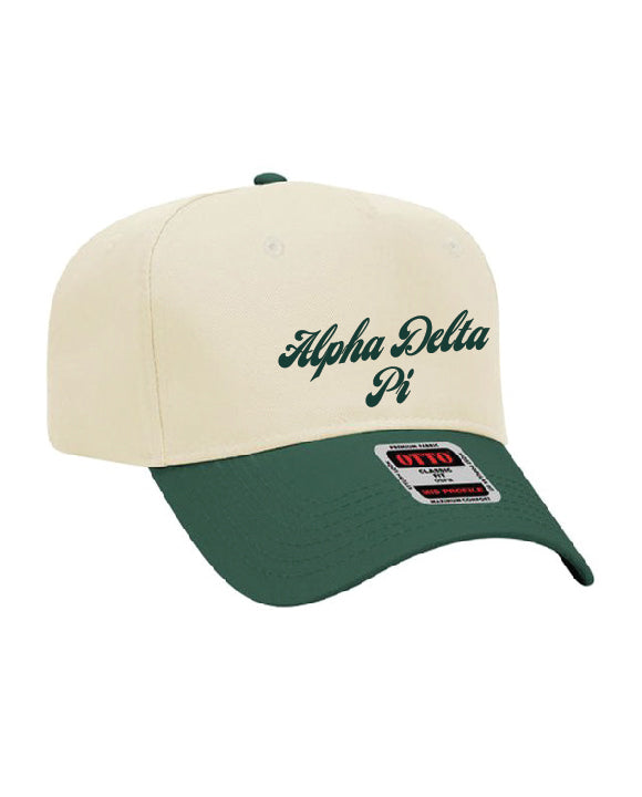 Dark Green Script Embroidered Alpha Delta Pi Hat