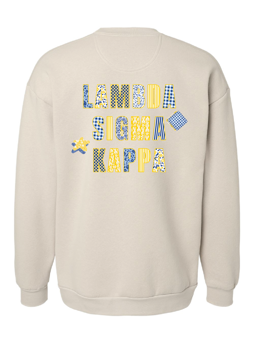 Lambda Kappa Sigma Patchwork Print Crewneck