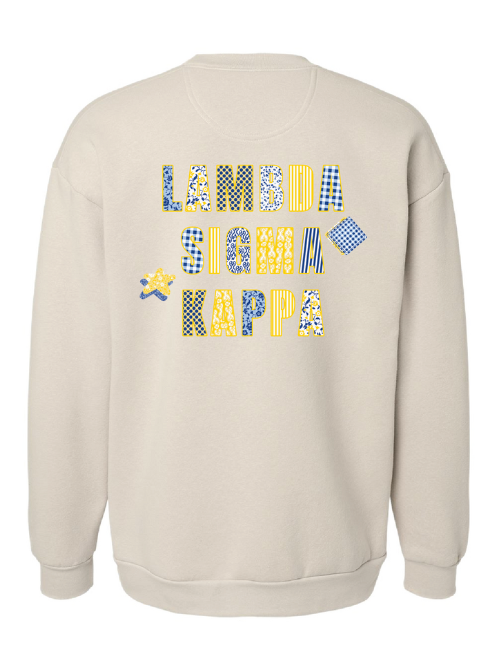 Lambda Kappa Sigma Patchwork Print Crewneck