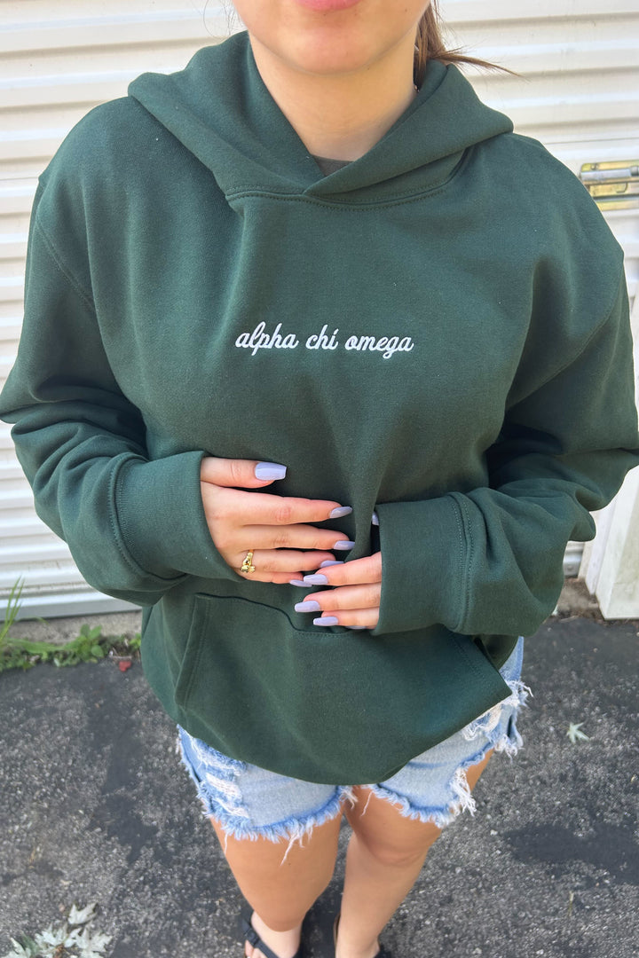 Embroidered Dainty Script Heavy Weight Sorority Hoodie