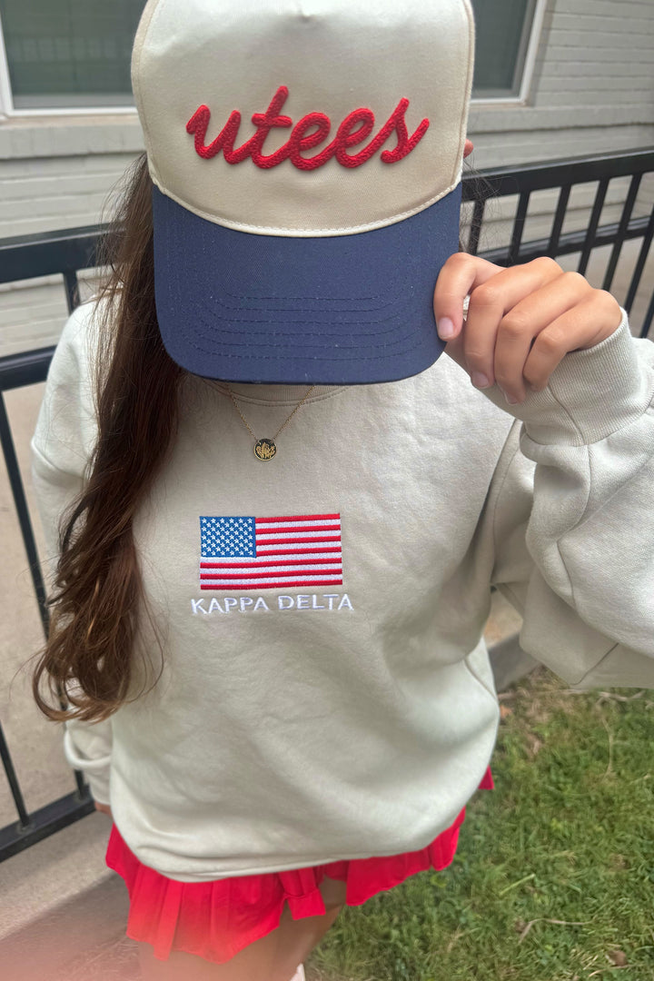 Embroidered Flag Ivory Sorority Crewneck