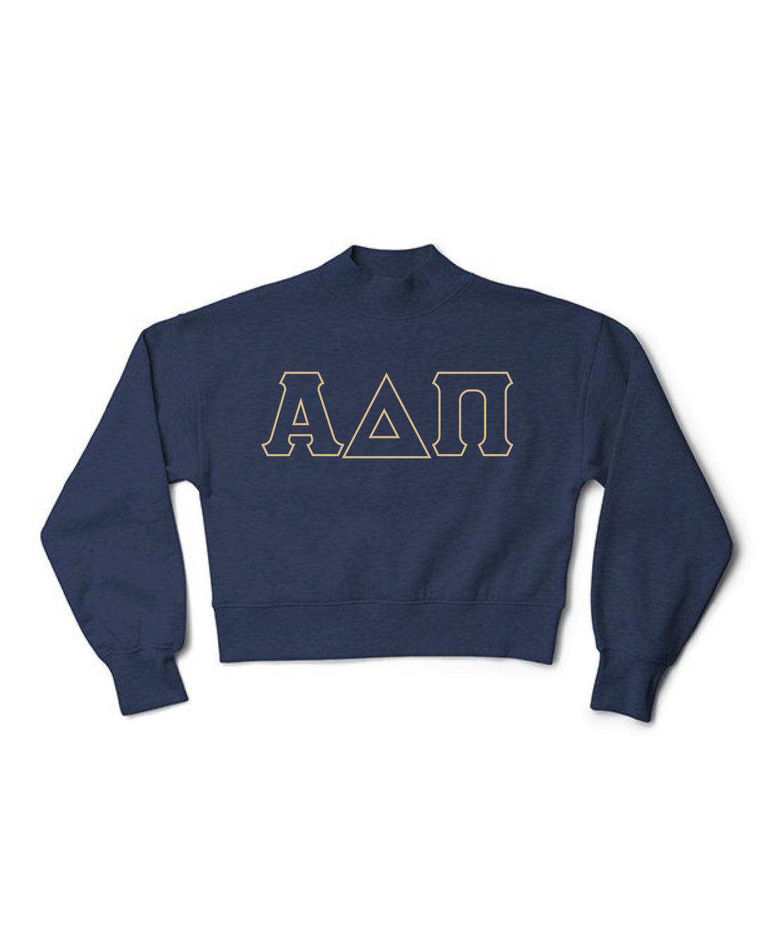 Embroidered Outline Navy Mock Neck Alpha Delta Pi Crewneck