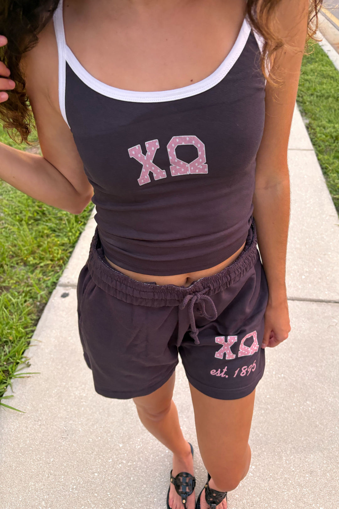 Pink Polka Dot Midnight Sky/White Sorority Contrast Tank