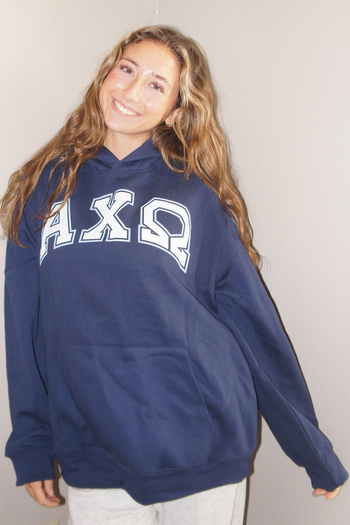 Block Letter Outline Navy Heavy Weight Sorority Hoodie