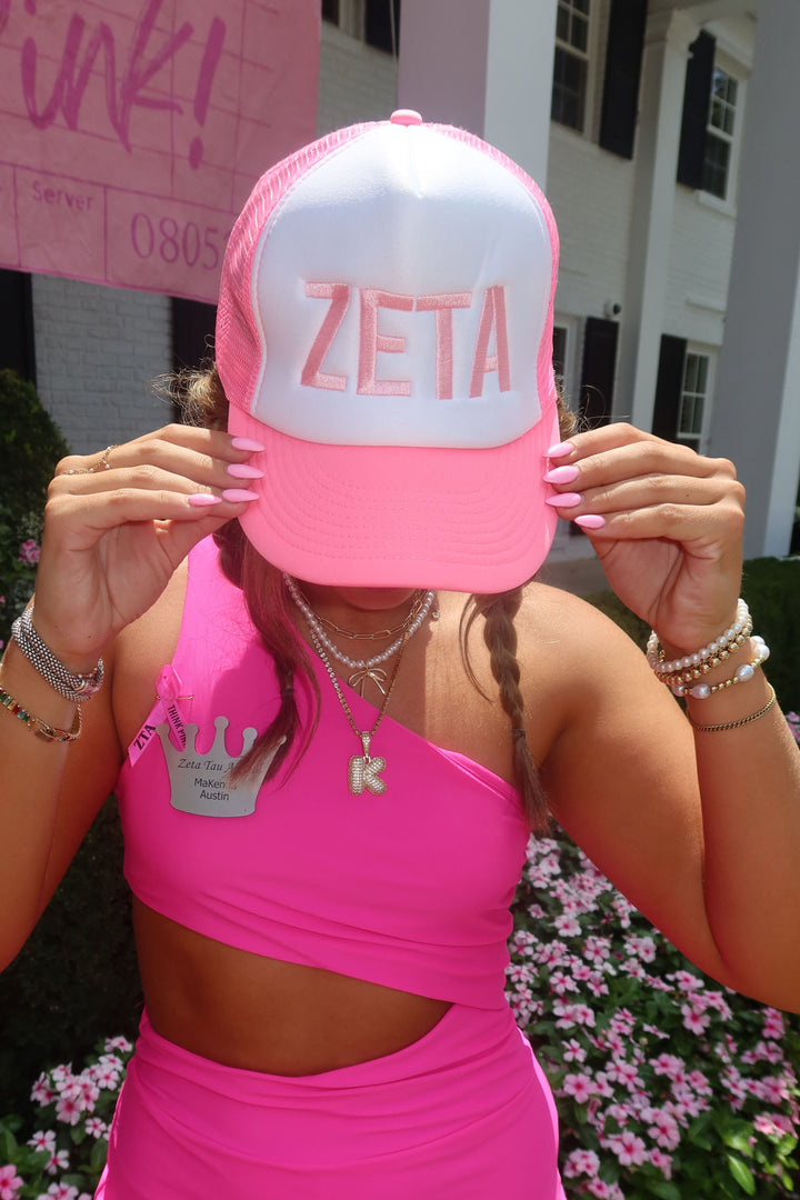 Block Letter Embroidered Sorority Trucker Hat