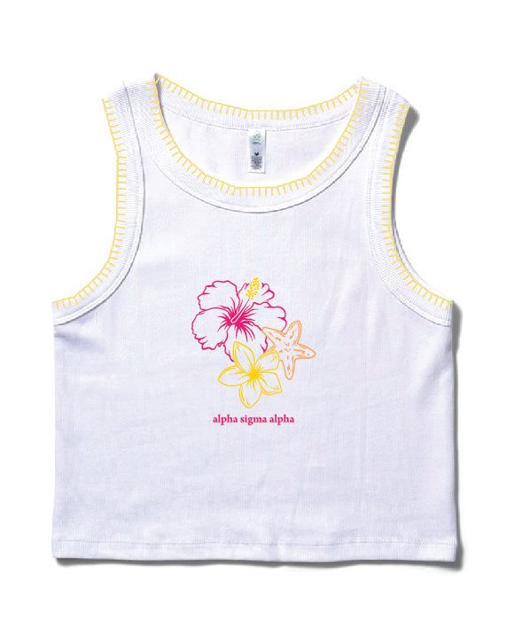 Hibiscus Flowers Stitched Sorority Tank