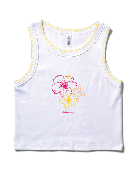 Hibiscus Flowers Stitched Sorority Tank
