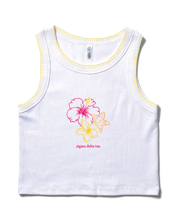Hibiscus Flowers Stitched Sorority Tank