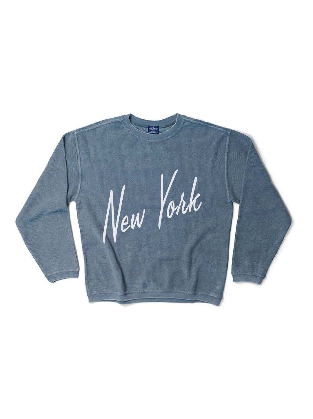New York Denim Script Corded Crewneck
