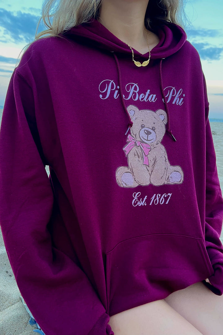 Cursive Bear Maroon Sorority Hoodie