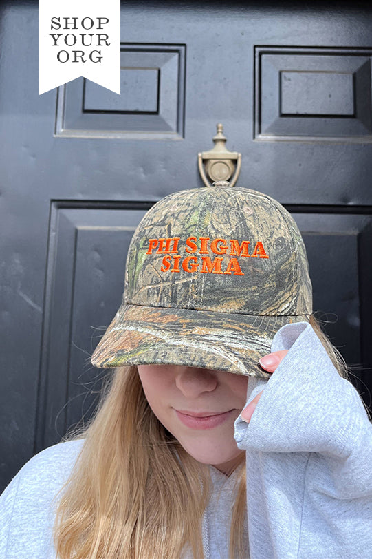 Orange Embroidered Sorority Camo Hat – University Tees