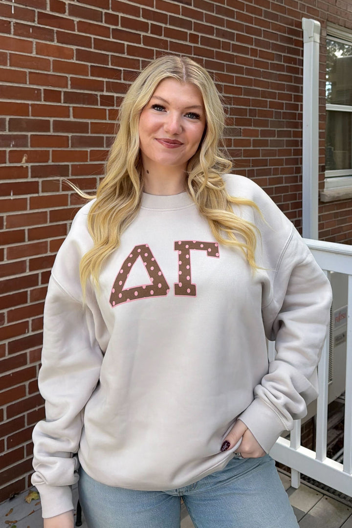 Brown & Pink Polka Dot Heavy Weight Sorority Crewneck