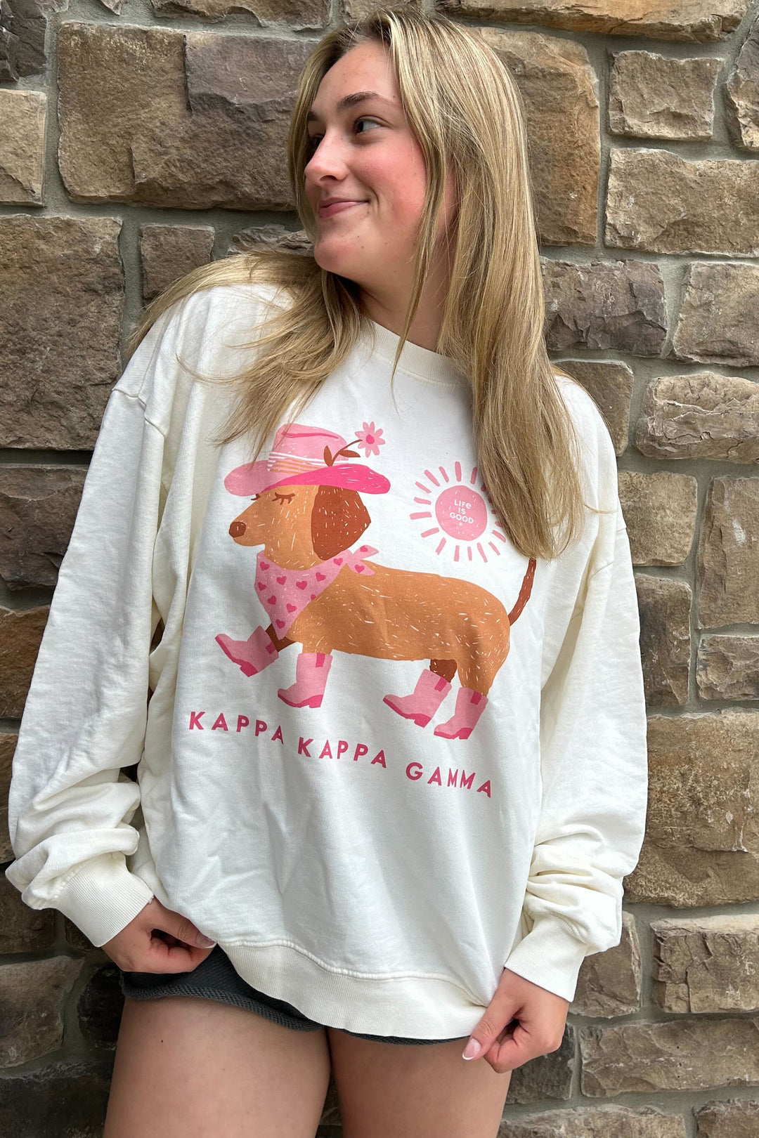 LIFE IS GOOD® Daschund Vanilla Ice Light Weight Sorority Crewneck