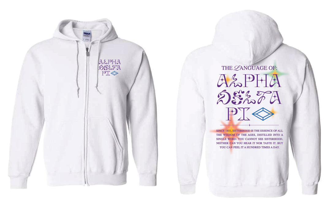 Language Of Alpha Delta Pi Full Zip Hoodie