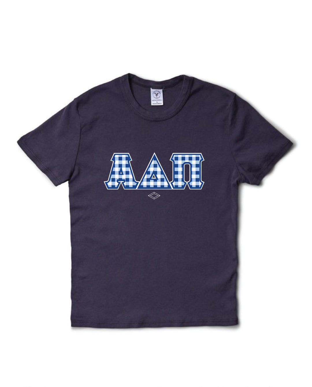 Gingham Print Greek Letter Midnight Sky Alpha Delta Pi Baby Tee