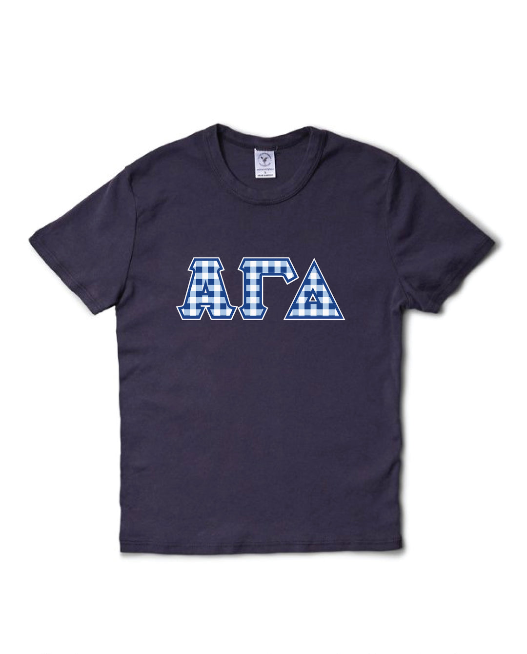 Gingham Print Greek Letter Midnight Sky Sorority Baby Tee