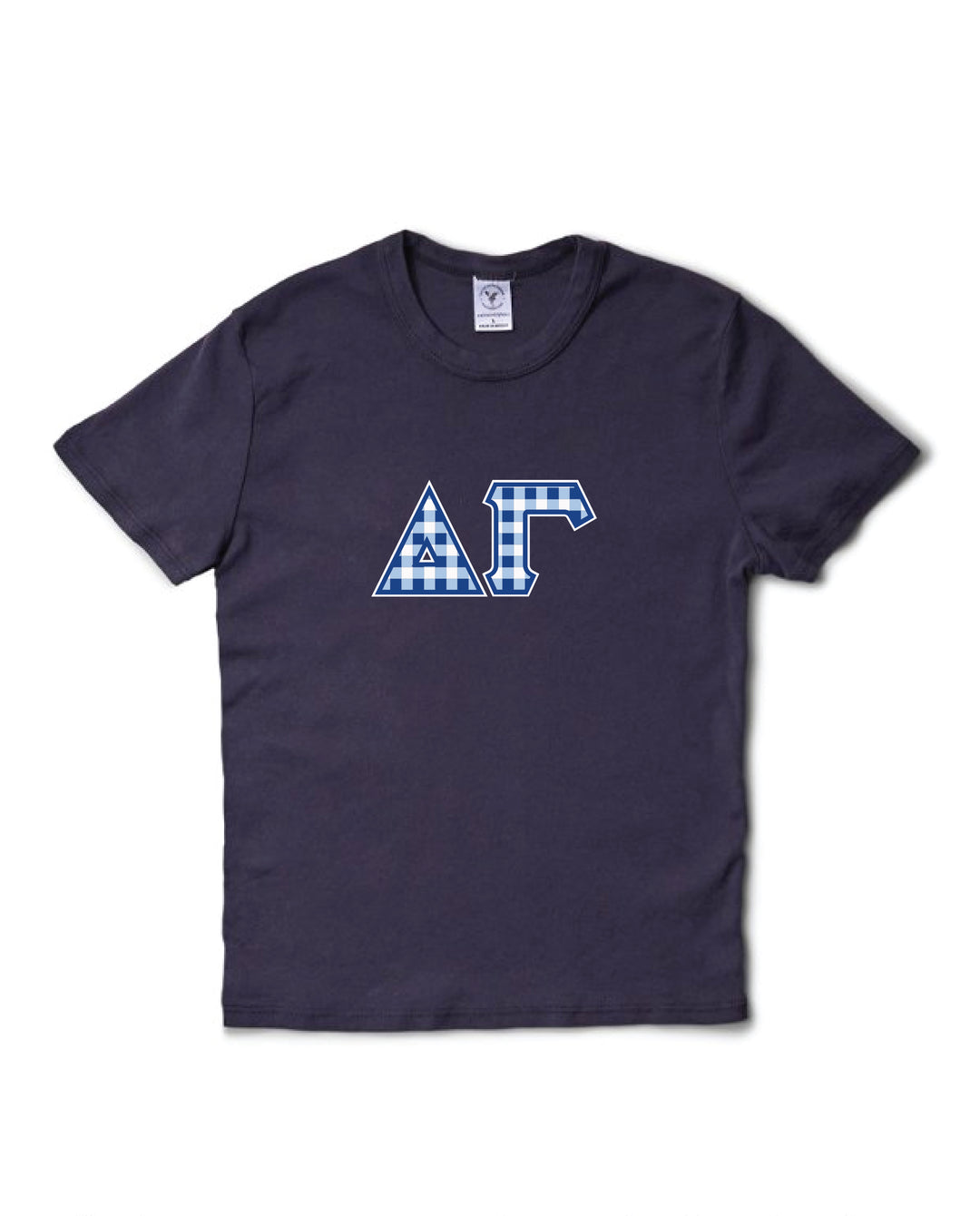 Gingham Print Greek Letter Midnight Sky Sorority Baby Tee