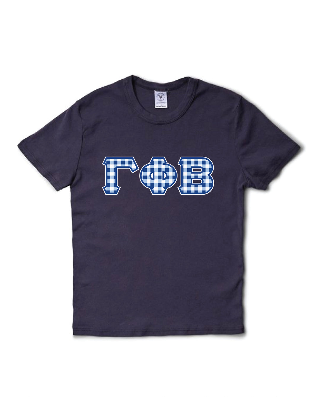 Gingham Print Greek Letter Midnight Sky Sorority Baby Tee