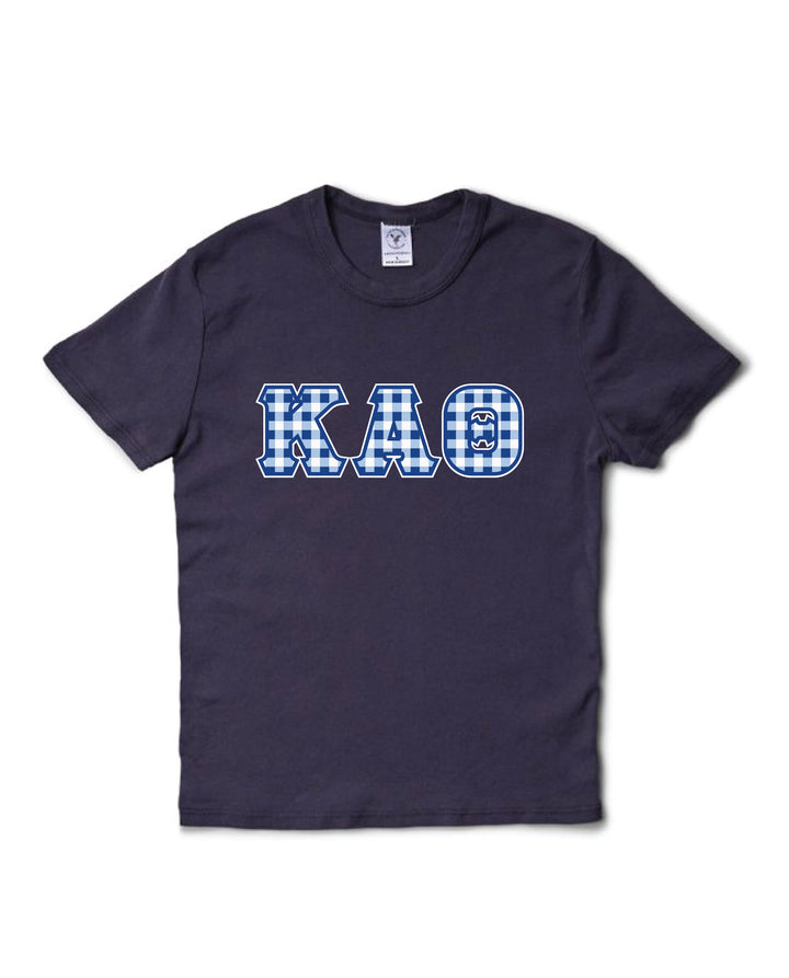 Gingham Print Greek Letter Midnight Sky Sorority Baby Tee