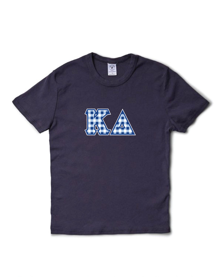 Gingham Print Greek Letter Midnight Sky Sorority Baby Tee