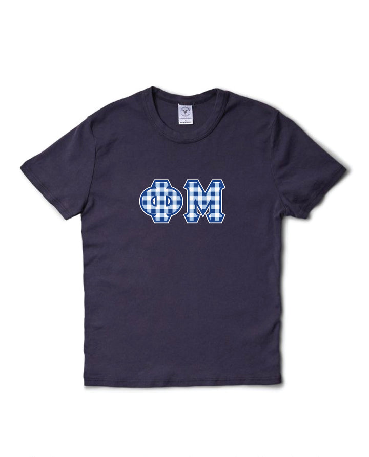 Gingham Print Greek Letter Midnight Sky Sorority Baby Tee