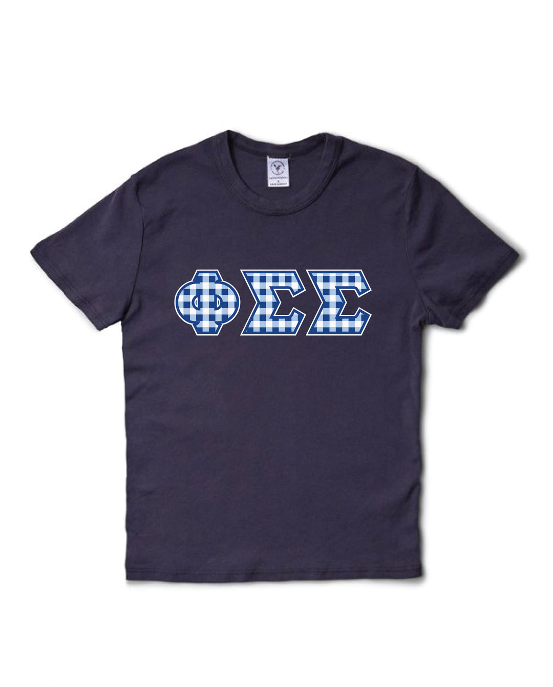 Gingham Print Greek Letter Midnight Sky Sorority Baby Tee