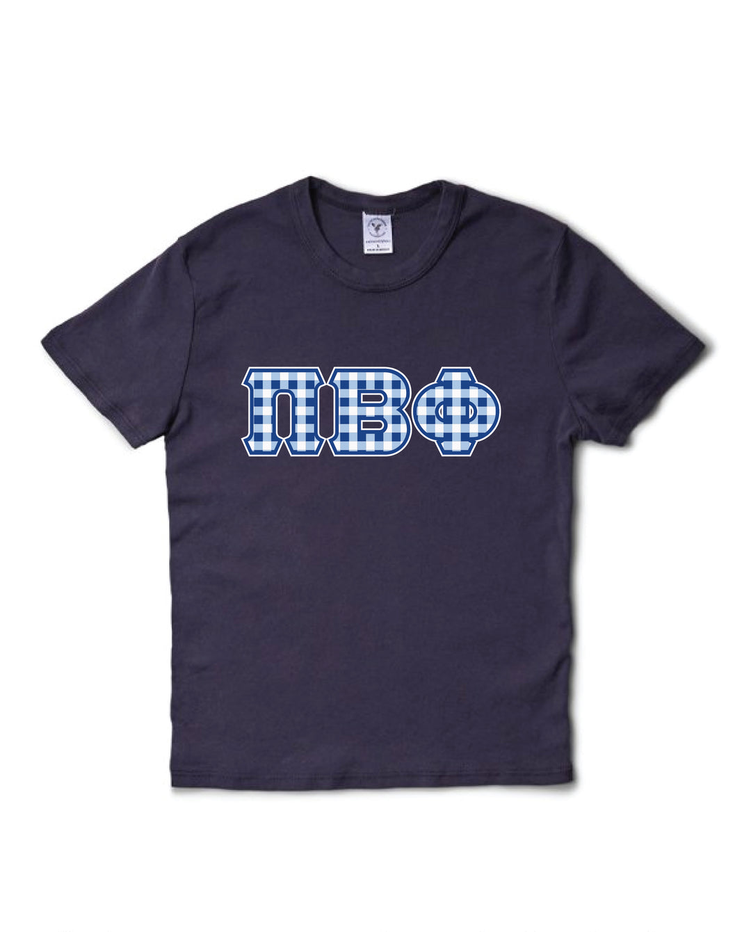 Gingham Print Greek Letter Midnight Sky Sorority Baby Tee