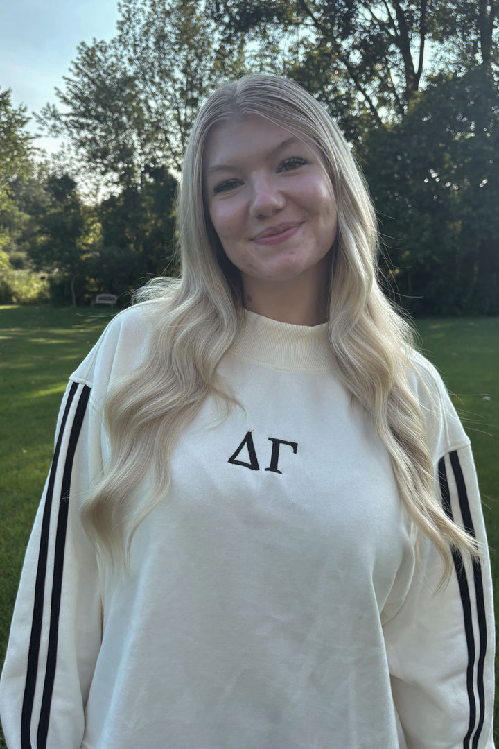 Embroidered Greek Letter Mock Neck Varsity Sorority Crewneck