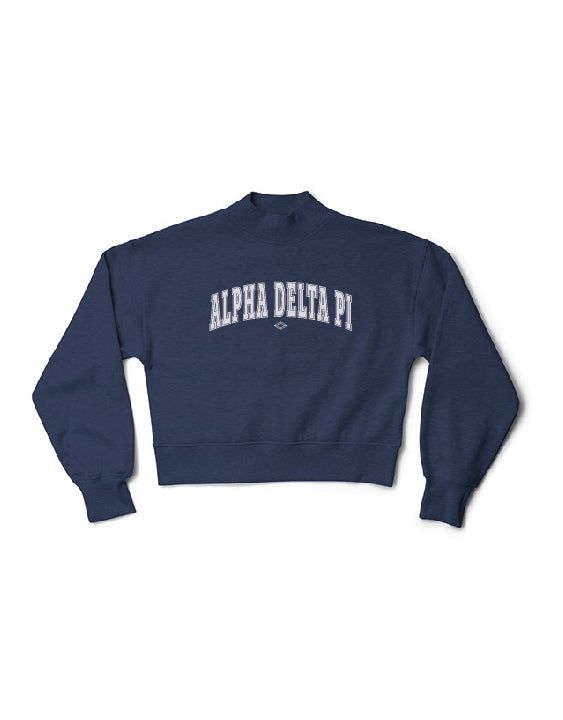 Simple Alpha Delta Pi Navy Mock Neck Crewneck