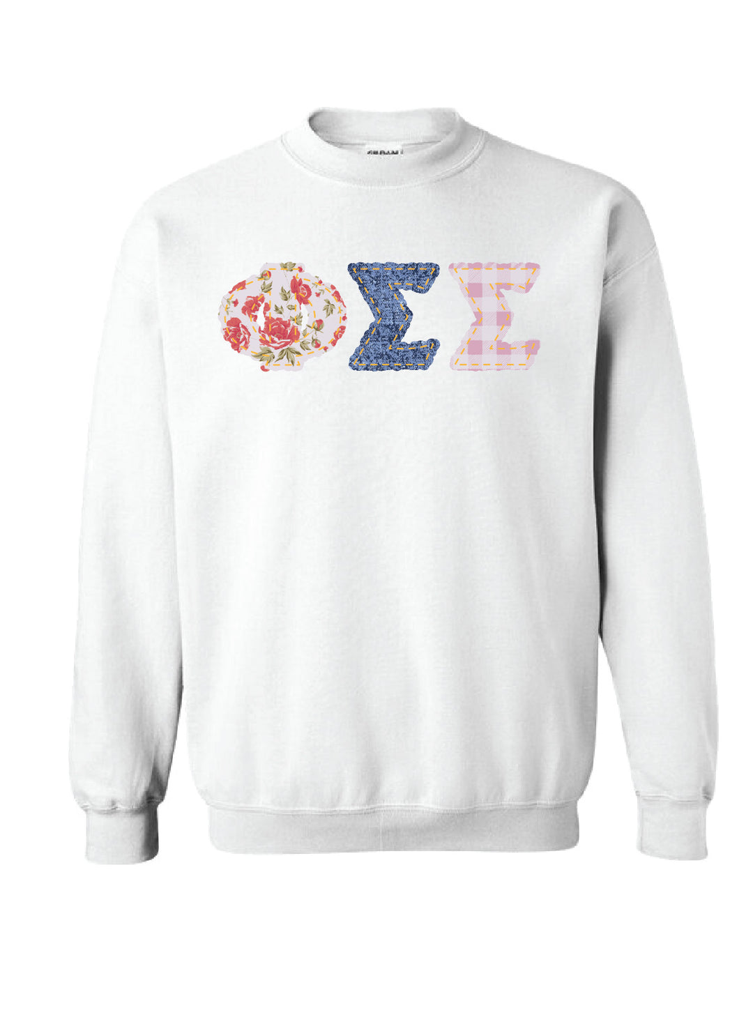 Phi Sigma Sigma Patchwork Print Crewneck