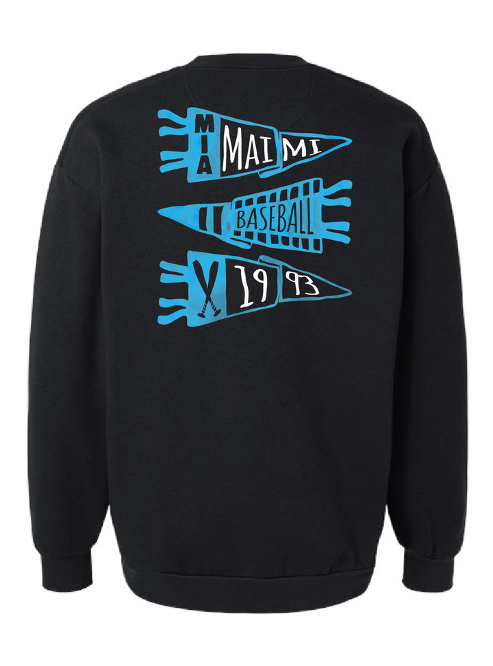 Miami Baseball Pennant Crewneck & Tee
