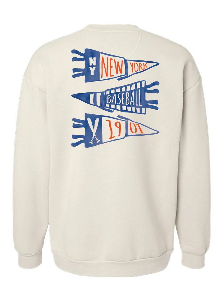 New York Baseball Pennant Blue/Orange Crewneck & Tee