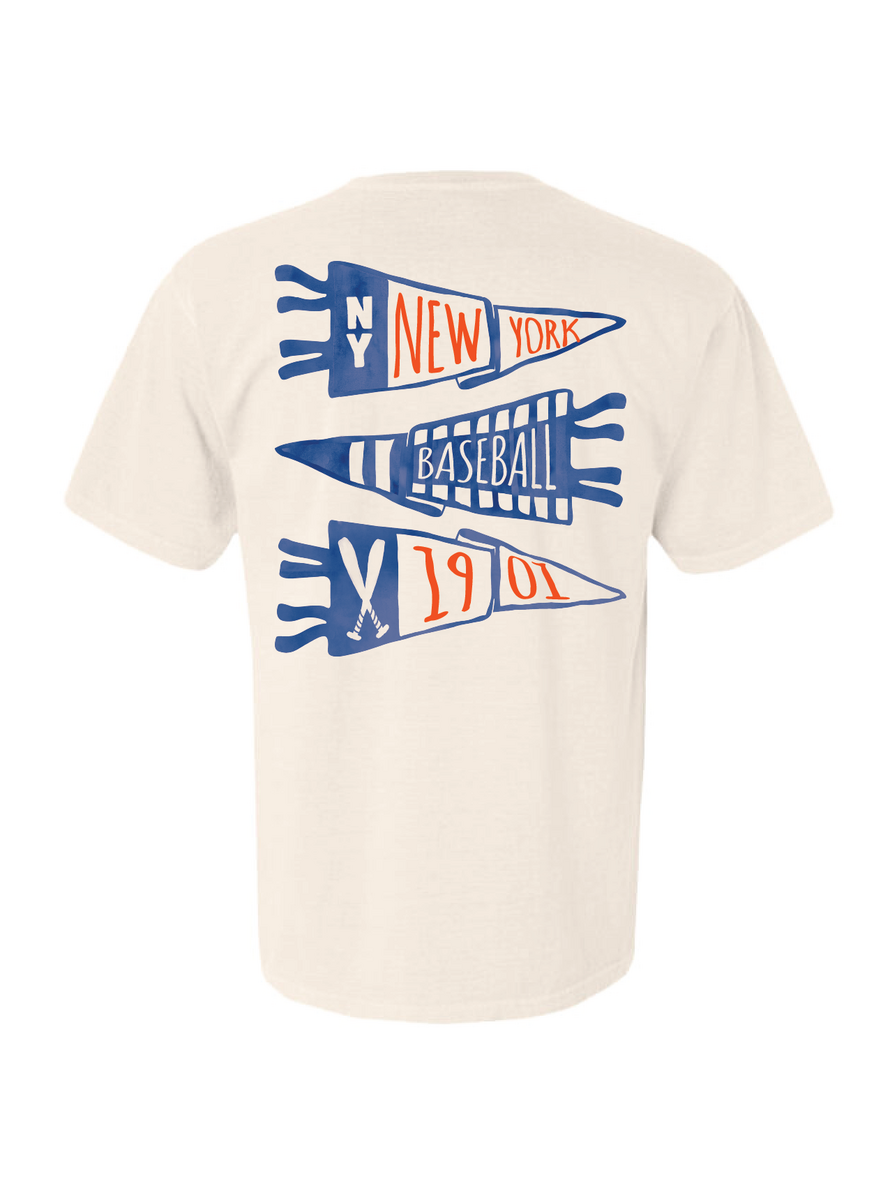 New York Baseball Pennant Blue/Orange Crewneck & Tee