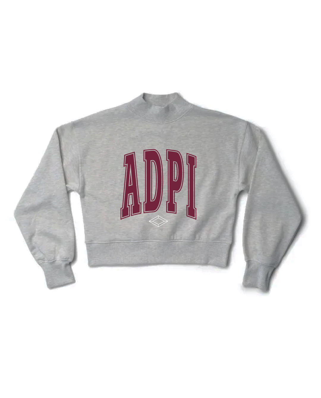 Simple Heather Grey Maroon Print Alpha Delta Pi Mock Neck Crewneck