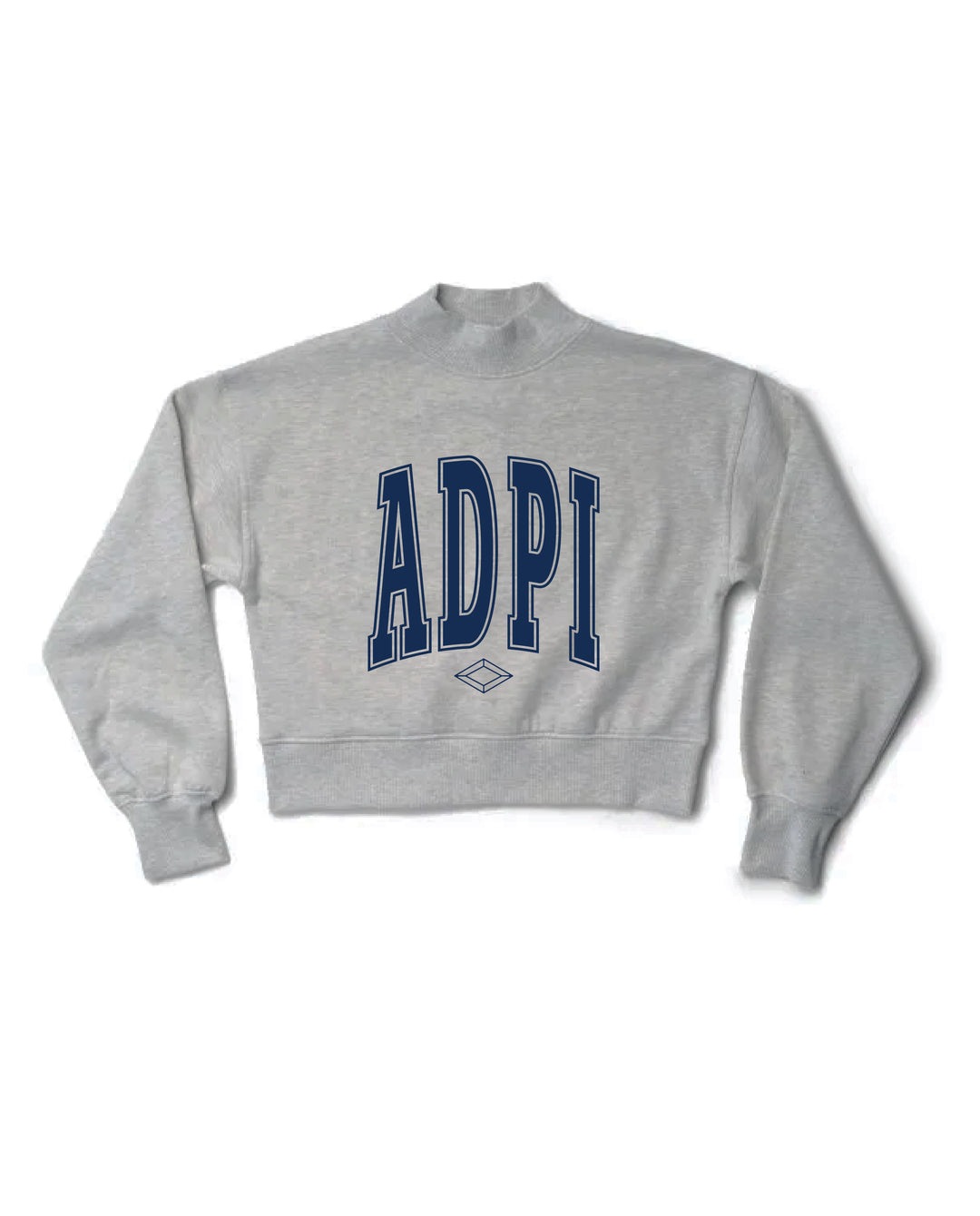 Simple Heather Grey Navy Print Alpha Delta Pi Mock Neck Crewneck