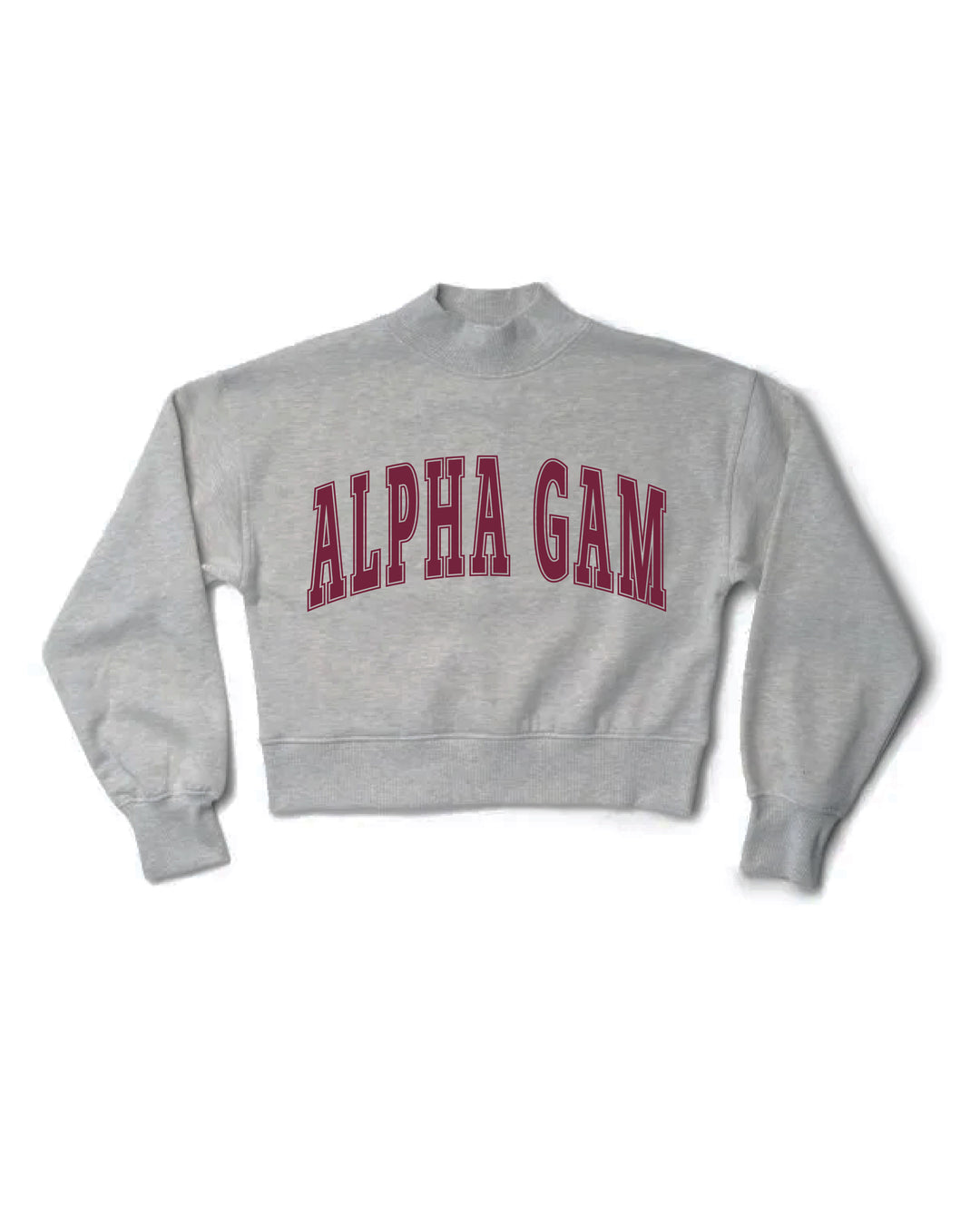 Simple Heather Grey Maroon Print Sorority Mock Neck Cropped Crewneck