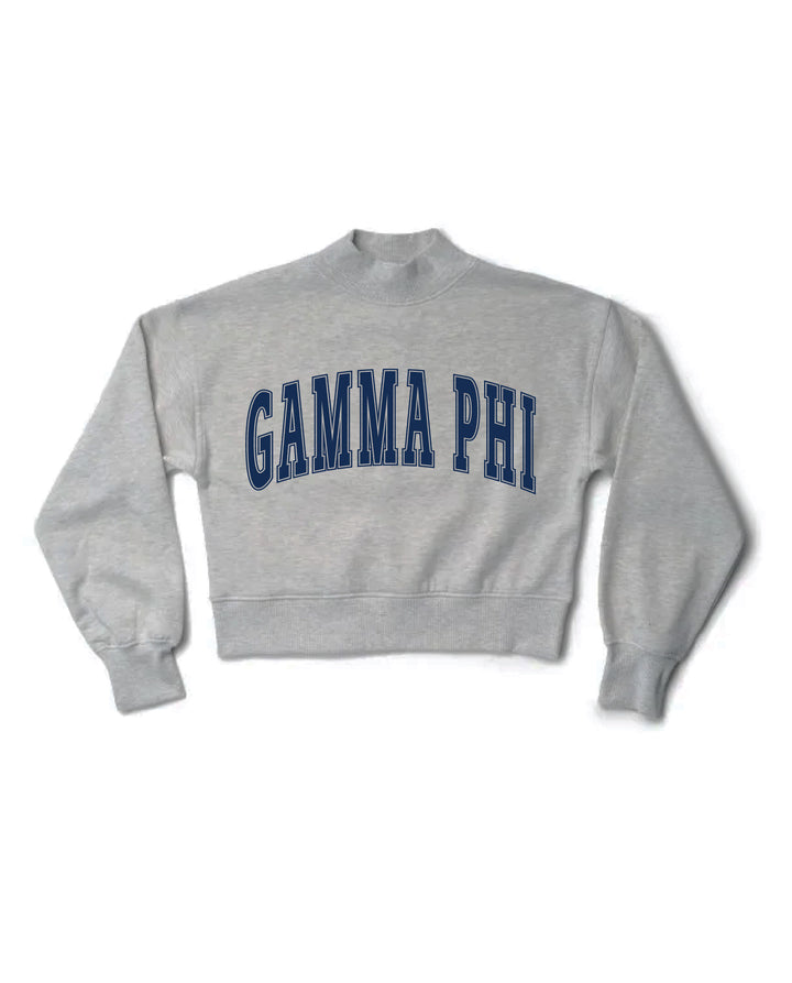 Simple Heather Grey Navy Print Sorority Mock Neck Cropped Crewneck