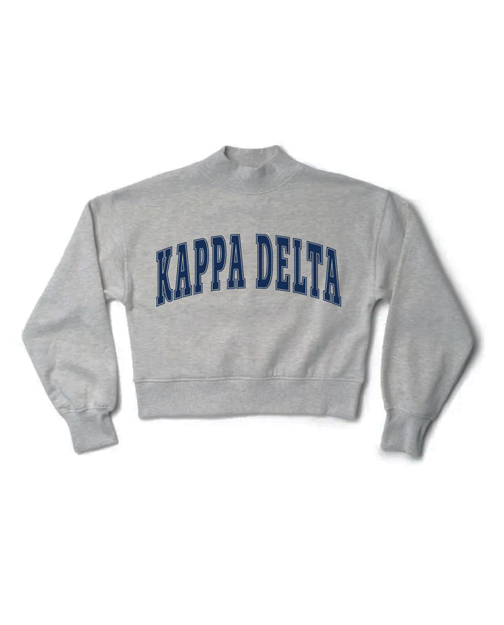 Simple Heather Grey Navy Print Sorority Mock Neck Cropped Crewneck