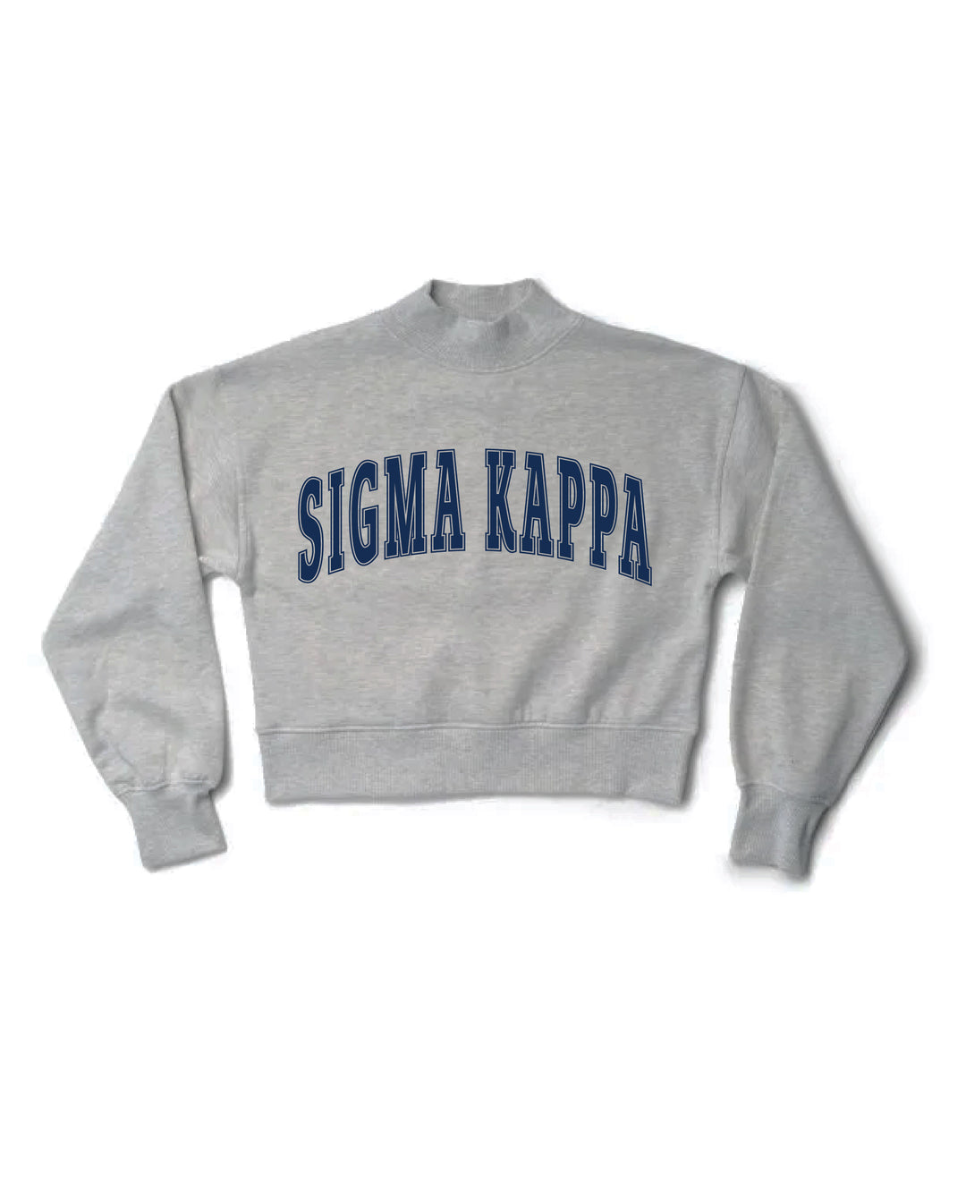 Simple Heather Grey Navy Print Sorority Mock Neck Cropped Crewneck