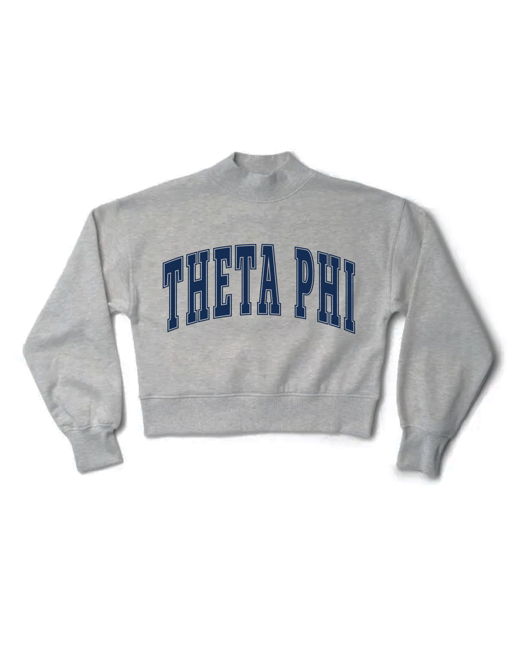 Simple Heather Grey Navy Print Sorority Mock Neck Cropped Crewneck
